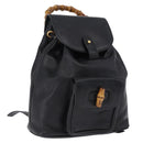 GUCCI Bamboo Backpack Leather Black Gold Tone 003 1705 0030 Auth ka5411A-1