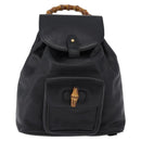 GUCCI Bamboo Backpack Leather Black Gold Tone 003 1705 0030 Auth ka5411A-2
