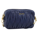 Miu Miu Matelasse Shoulder Bag Leather Blue Gold Tone Auth ka5412A-1