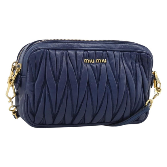 Miu Miu Matelasse Shoulder Bag Leather Blue Gold Tone Auth ka5412A