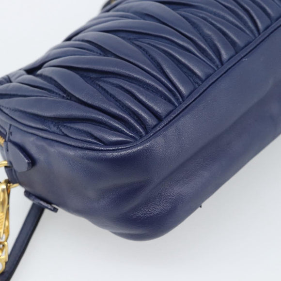 Miu Miu Matelasse Shoulder Bag Leather Blue Gold Tone Auth ka5412A