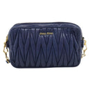Miu Miu Matelasse Shoulder Bag Leather Blue Gold Tone Auth ka5412A-2