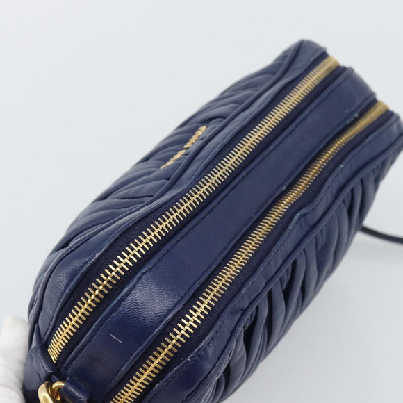 Miu Miu Matelasse Shoulder Bag Leather Blue Gold Tone Auth ka5412A