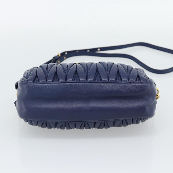 Miu Miu Matelasse Shoulder Bag Leather Blue Gold Tone Auth ka5412A