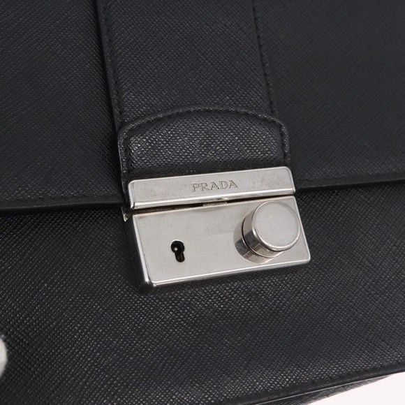 PRADA Chain Shoulder Bag Safiano leather Black Silver Auth ka5415