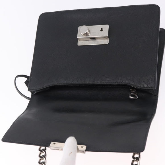 PRADA Chain Shoulder Bag Safiano leather Black Silver Auth ka5415
