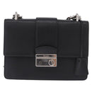 PRADA Chain Shoulder Bag Safiano leather Black Silver Auth ka5415-2