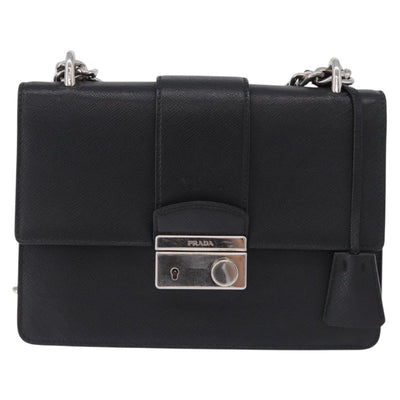 PRADA Chain Shoulder Bag Safiano leather Black Silver Auth ka5415 - 0