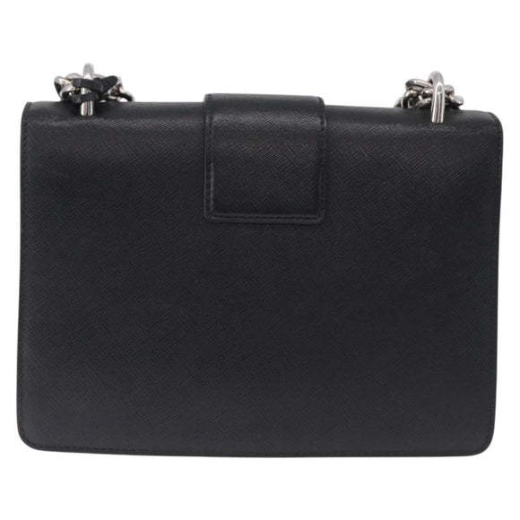 PRADA Chain Shoulder Bag Safiano leather Black Silver Auth ka5415