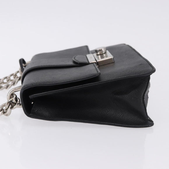 PRADA Chain Shoulder Bag Safiano leather Black Silver Auth ka5415
