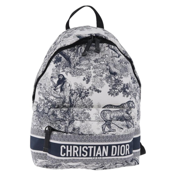Christian Dior Toile de Jouy Backpack Nylon Navy White Auth ka5416M