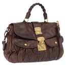 Miu Miu Matelasse Hand Bag Leather 2way Brown Gold Tone Auth ka5417-1