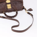 Miu Miu Matelasse Hand Bag Leather 2way Brown Gold Tone Auth ka5417-10
