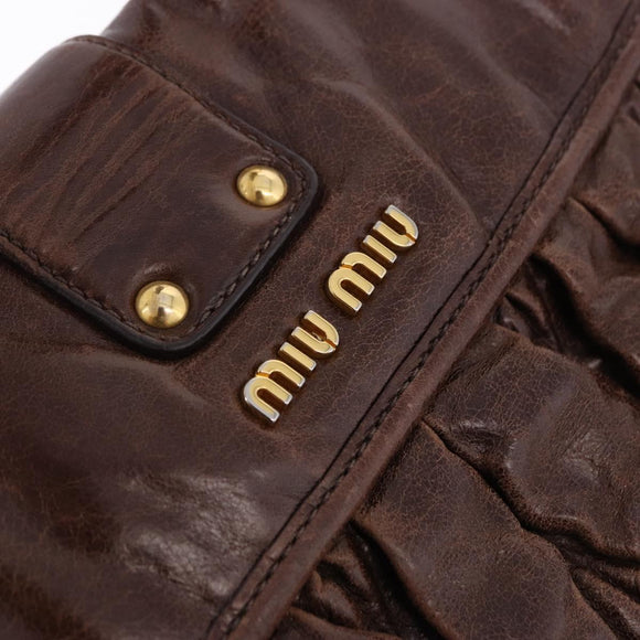 Miu Miu Matelasse Hand Bag Leather 2way Brown Gold Tone Auth ka5417