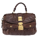 Miu Miu Matelasse Hand Bag Leather 2way Brown Gold Tone Auth ka5417-2