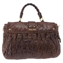 Miu Miu Matelasse Hand Bag Leather 2way Brown Gold Tone Auth ka5417-3