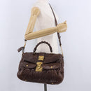 Miu Miu Matelasse Hand Bag Leather 2way Brown Gold Tone Auth ka5417-30