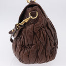 Miu Miu Matelasse Hand Bag Leather 2way Brown Gold Tone Auth ka5417-4
