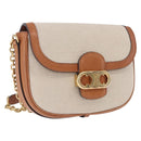 CELINE Chain Shoulder Bag Canvas Beige Gold Tone Auth ka5419V-1