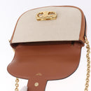 CELINE Chain Shoulder Bag Canvas Beige Gold Tone Auth ka5419V-15