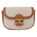CELINE Chain Shoulder Bag Canvas Beige Gold Tone Auth ka5419V-2