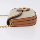 CELINE Chain Shoulder Bag Canvas Beige Gold Tone Auth ka5419V-5
