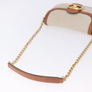 CELINE Chain Shoulder Bag Canvas Beige Gold Tone Auth ka5419V-7