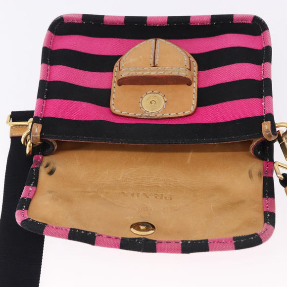 PRADA Shoulder Bag Canvas Pink Black Auth ka5421