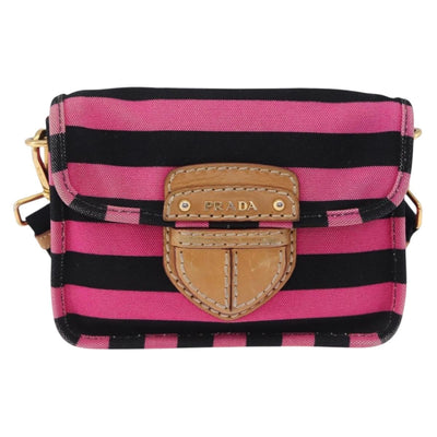 PRADA Shoulder Bag Canvas Pink Black Auth ka5421 - 0