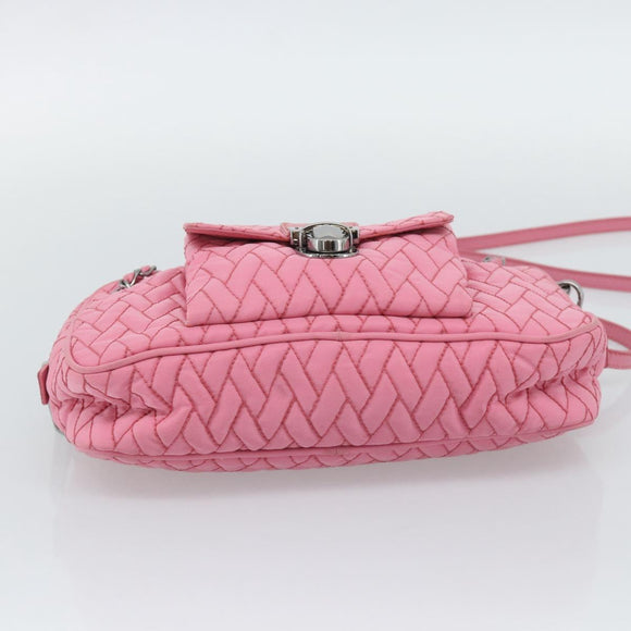 PRADA Chain Hand Bag Nylon 2way Pink Silver Auth ka5423A