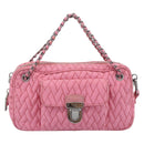 PRADA Chain Hand Bag Nylon 2way Pink Silver Auth ka5423A-2