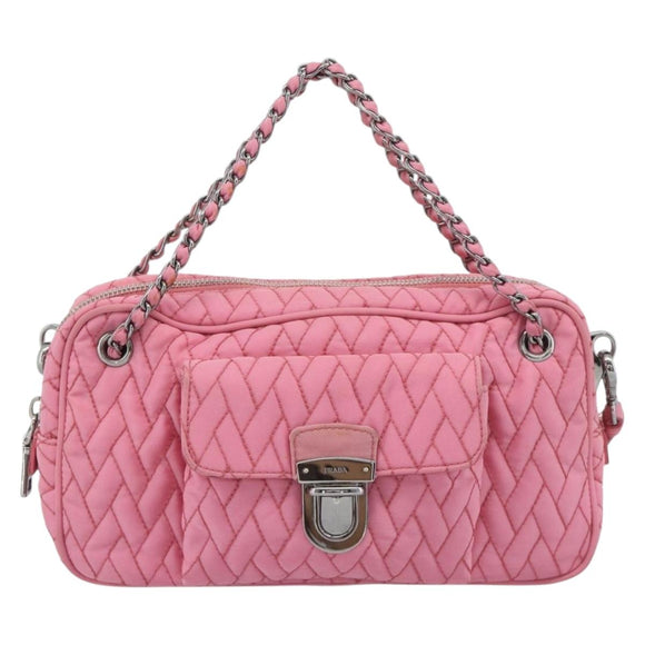PRADA Chain Hand Bag Nylon 2way Pink Silver Auth ka5423A