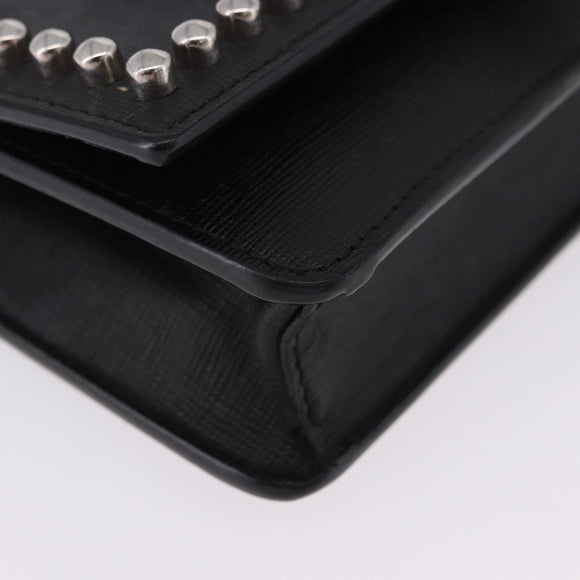 FENDI Karito Chain Shoulder Wallet Leather Black Silver 8M0346 Auth ka5424V
