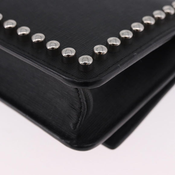 FENDI Karito Chain Shoulder Wallet Leather Black Silver 8M0346 Auth ka5424V