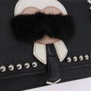 FENDI Karito Chain Shoulder Wallet Leather Black Silver 8M0346 Auth ka5424V-17