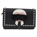 FENDI Karito Chain Shoulder Wallet Leather Black Silver 8M0346 Auth ka5424V-13