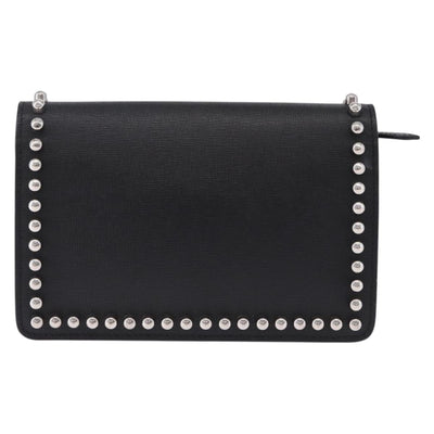 FENDI Karito Chain Shoulder Wallet Leather Black Silver 8M0346 Auth ka5424V - 0