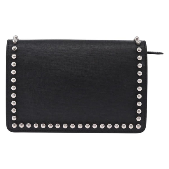 FENDI Karito Chain Shoulder Wallet Leather Black Silver 8M0346 Auth ka5424V