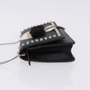 FENDI Karito Chain Shoulder Wallet Leather Black Silver 8M0346 Auth ka5424V-4