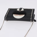 FENDI Karito Chain Shoulder Wallet Leather Black Silver 8M0346 Auth ka5424V-6