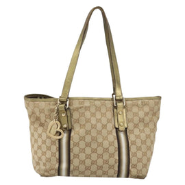 GUCCI GG Canvas Sherry Line Tote Bag Beige Gold 137396 Auth ka543 - 0