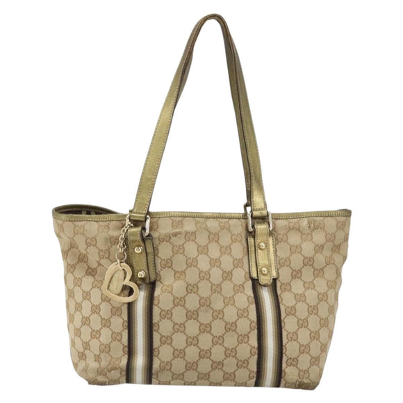 GUCCI GG Canvas Sherry Line Tote Bag Beige Gold 137396 Auth ka543
