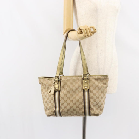 GUCCI GG Canvas Sherry Line Tote Bag Beige Gold 137396 Auth ka543