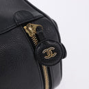 CHANEL COCO Mark Vanity Cosmetic Pouch Caviar Skin Black Gold CC Auth ka5432-9