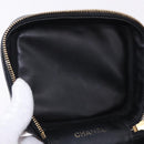 CHANEL COCO Mark Vanity Cosmetic Pouch Caviar Skin Black Gold CC Auth ka5432-18