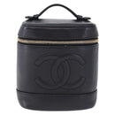 CHANEL COCO Mark Vanity Cosmetic Pouch Caviar Skin Black Gold CC Auth ka5432-13