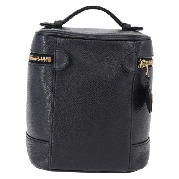 CHANEL COCO Mark Vanity Cosmetic Pouch Caviar Skin Black Gold CC Auth ka5432