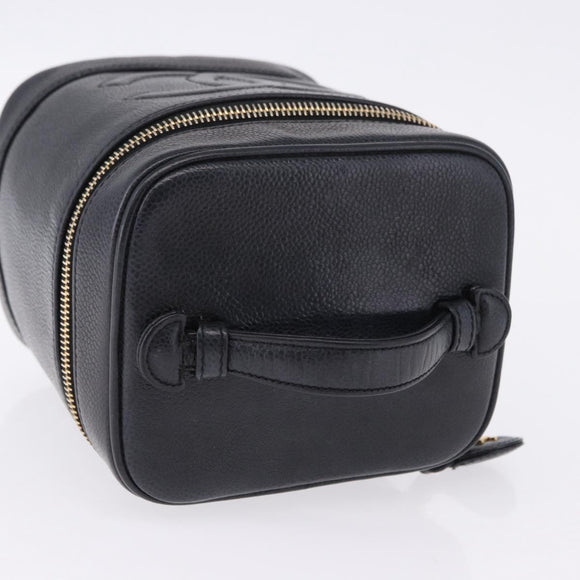 CHANEL COCO Mark Vanity Cosmetic Pouch Caviar Skin Black Gold CC Auth ka5432