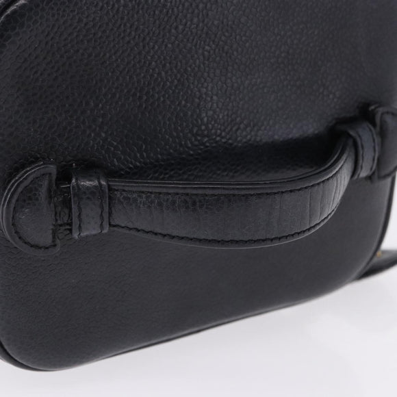 CHANEL COCO Mark Vanity Cosmetic Pouch Caviar Skin Black Gold CC Auth ka5432