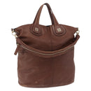 GIVENCHY Hand Bag Leather 2way Brown Gold Tone Auth ka5437-1